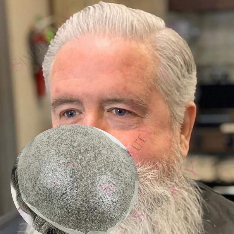 

0.02mm Super Thin Skin White Grey Platinum Blonde#1b80 550 Men's Wig Transparent PU Men Toupee Black Gray Human Hair Replacement