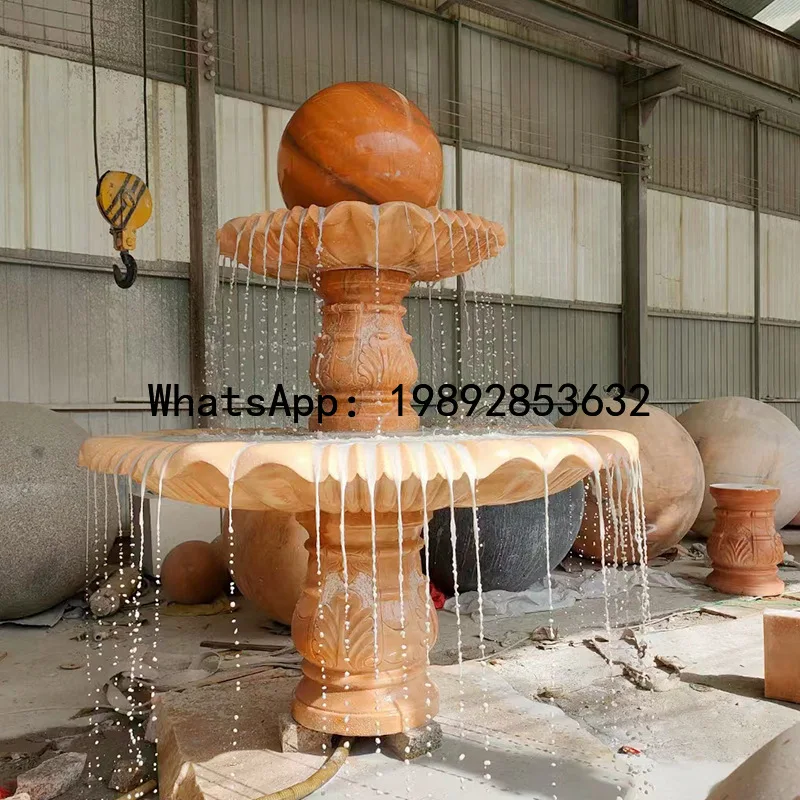 CZ Feng Shui Ball European Style Marble Sunset Red Fountain Flowing Water Garden Landscape Community Villa Ornament