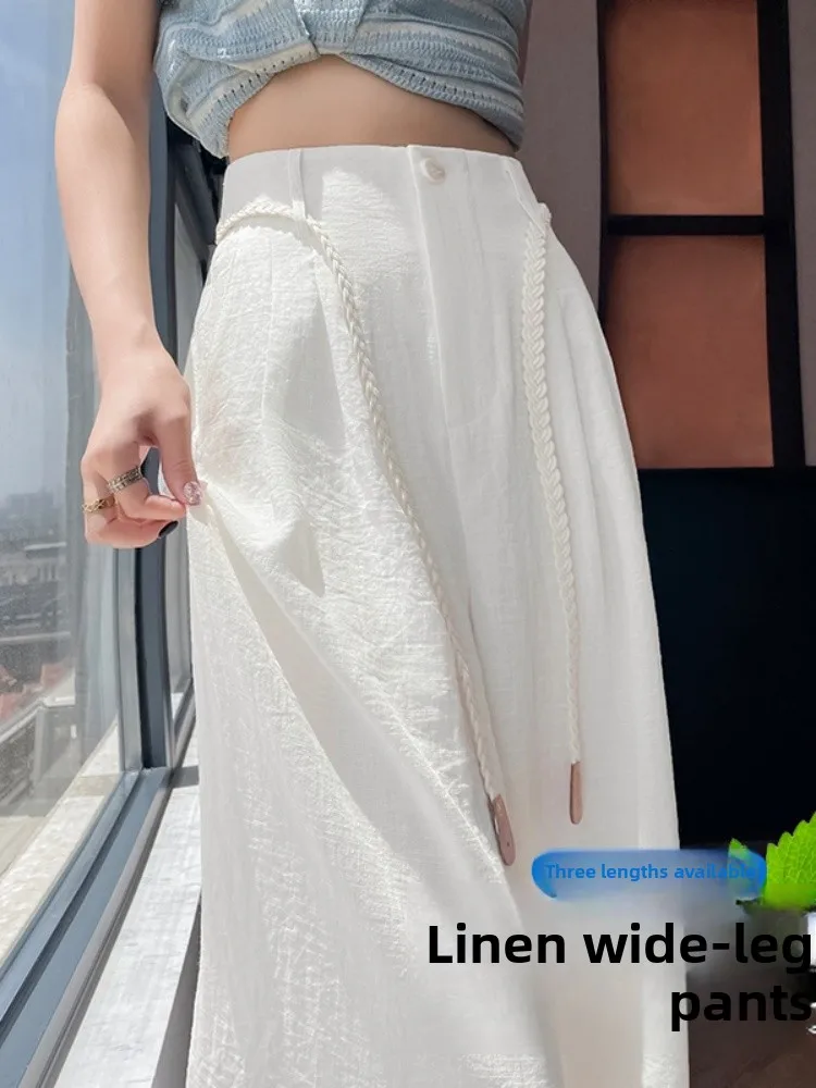 Cintura alta calças de perna larga linho feminino solto ajuste calças casuais sli emagrecimento corte reto verão nova chegada