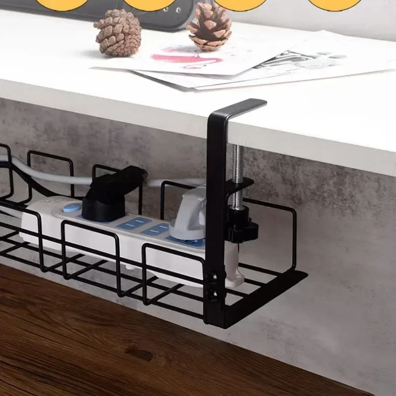 Under Table Storage Rack Metal Cable Wire Management Tray Home Office Desk Wire Organizer No Punching Kitchen Storage Accessory