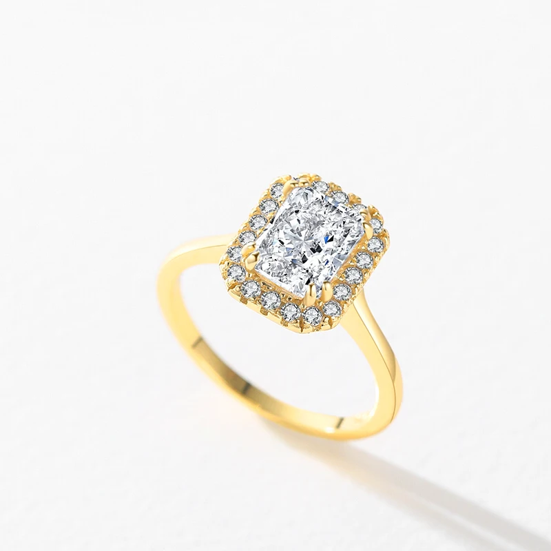 Ailmay 925 Sterling Silver Luxury 8A Crushed Iced Out Cut Zirconia Gold Color Ring For Women Wedding Anniversary Jewelry Gifts