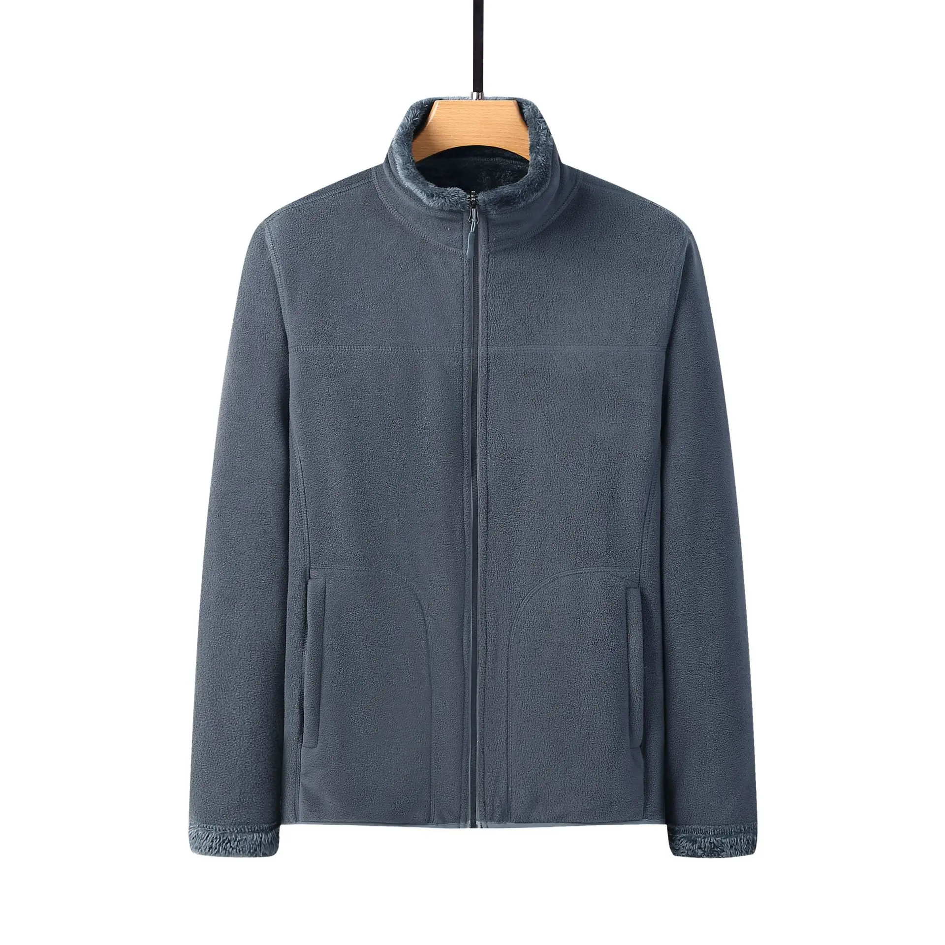 Winter Men's Thick Fleece Knitted Warm Coat with Both Sides Zipper Pockets
