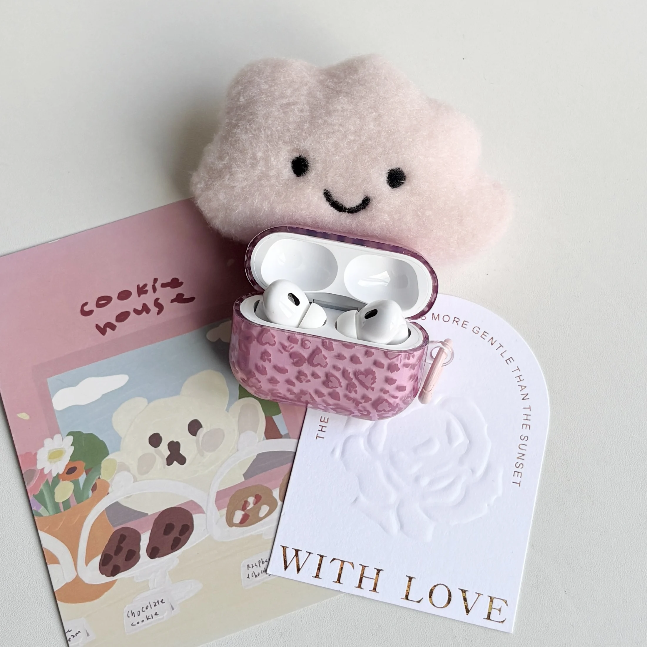 Retro Fashion Pink Heart Leopard Print Pattern Transparent Protective Earphone Case Cover Case For AirPods 2 3 4 5 Pro Pro2 Pro3
