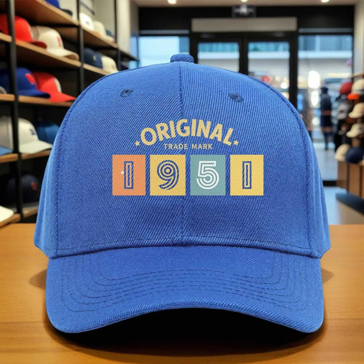 Gorra de Béisbol Vintage ORIGINAL TRADE MARK 1951 - Gorra Ajustable con Estampado Retro de Letras y Números, Cierre de Velcro, Redonda