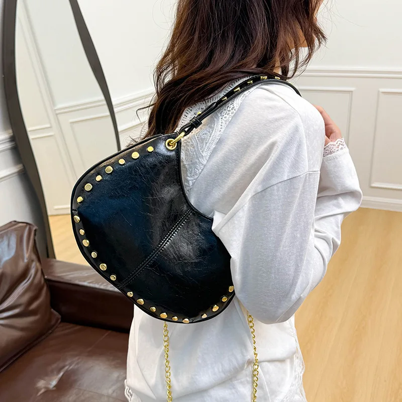 

New Fashion Trendy Underarm Bag Riveted Handbag Chain Shoulder Bag Boston Crossbody Bag Drop Shippping