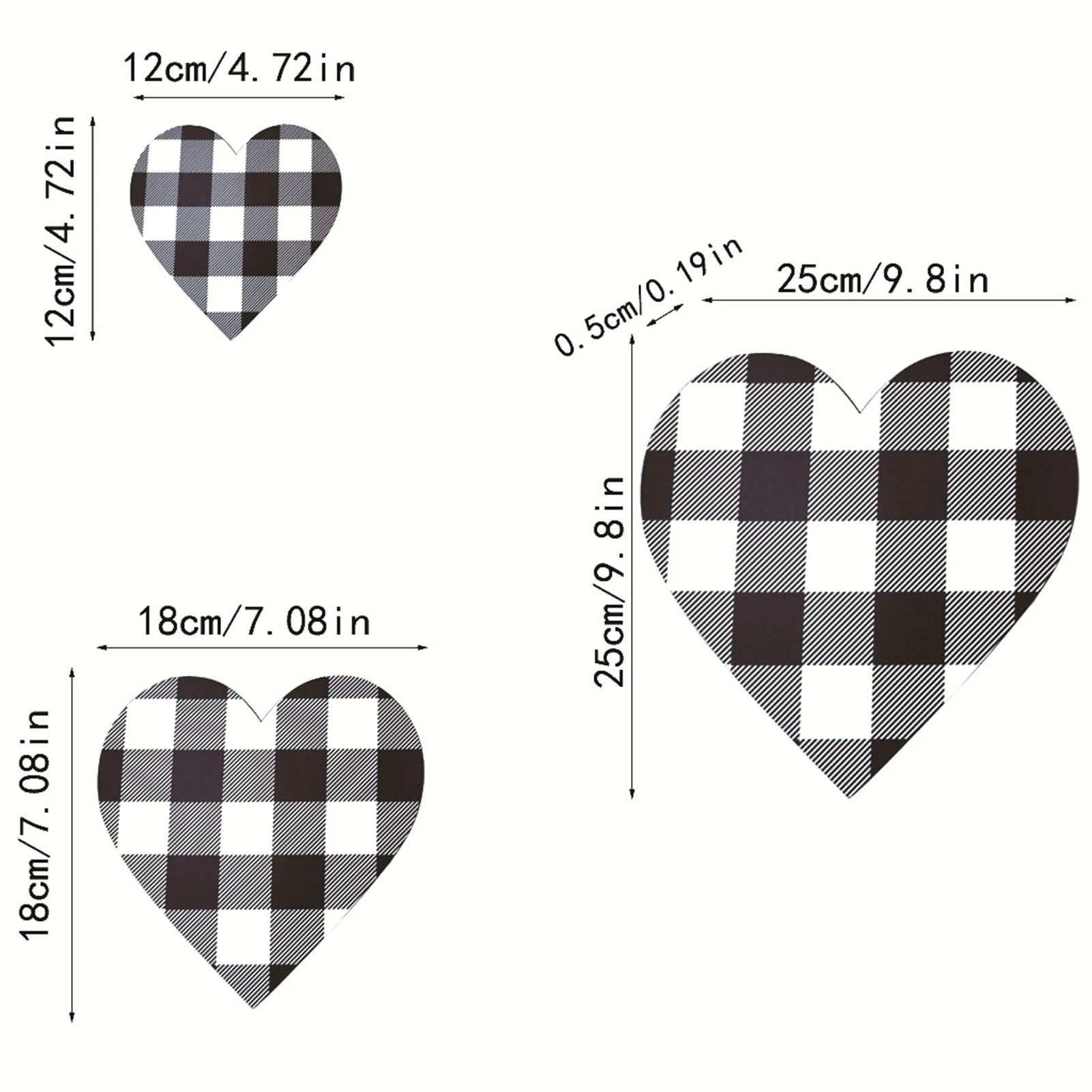 3 pezzi Plaid Heart Door Art Rustproof Wood Wall Arts per soggiorno