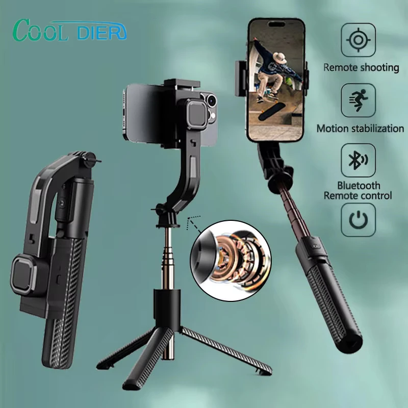 COOL DIER 2025 New Bluetooth Handheld Gimbal Stabilizer Mobile Phone Selfie Stick Adjustable Tripod for Smartphone Tiktok Live