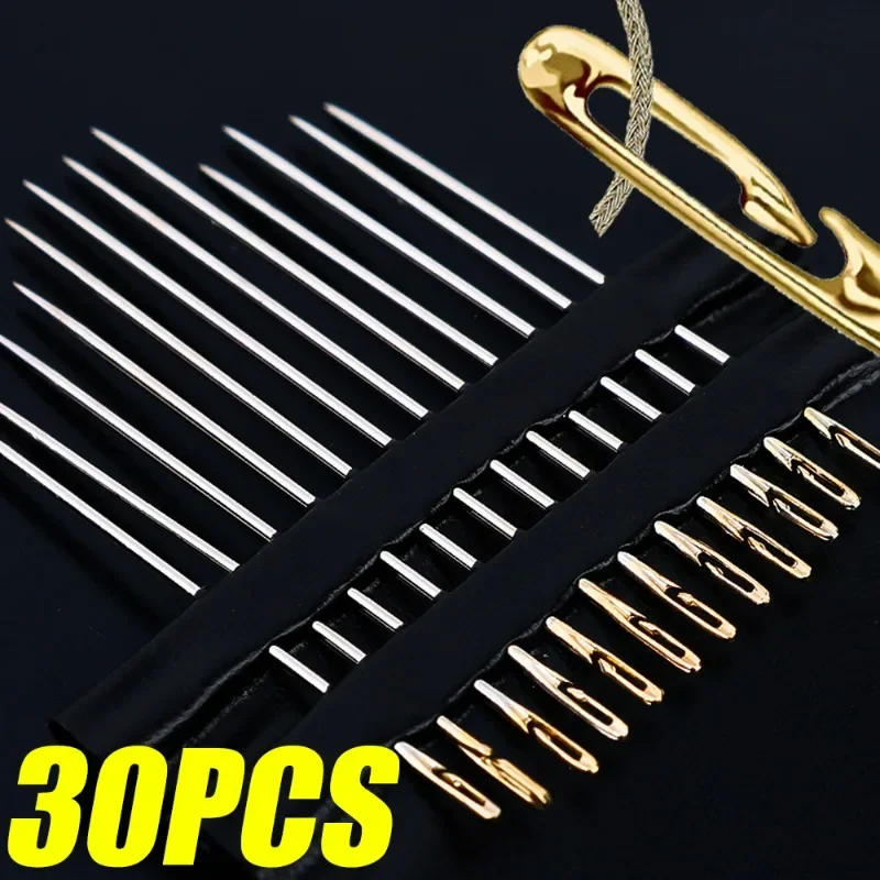 12/30pcs Blind Sewing Needles Side Holes Stainless Steel Hand Stitching Pins Elderly Big Hole Needle DIY Beading Threading Pin