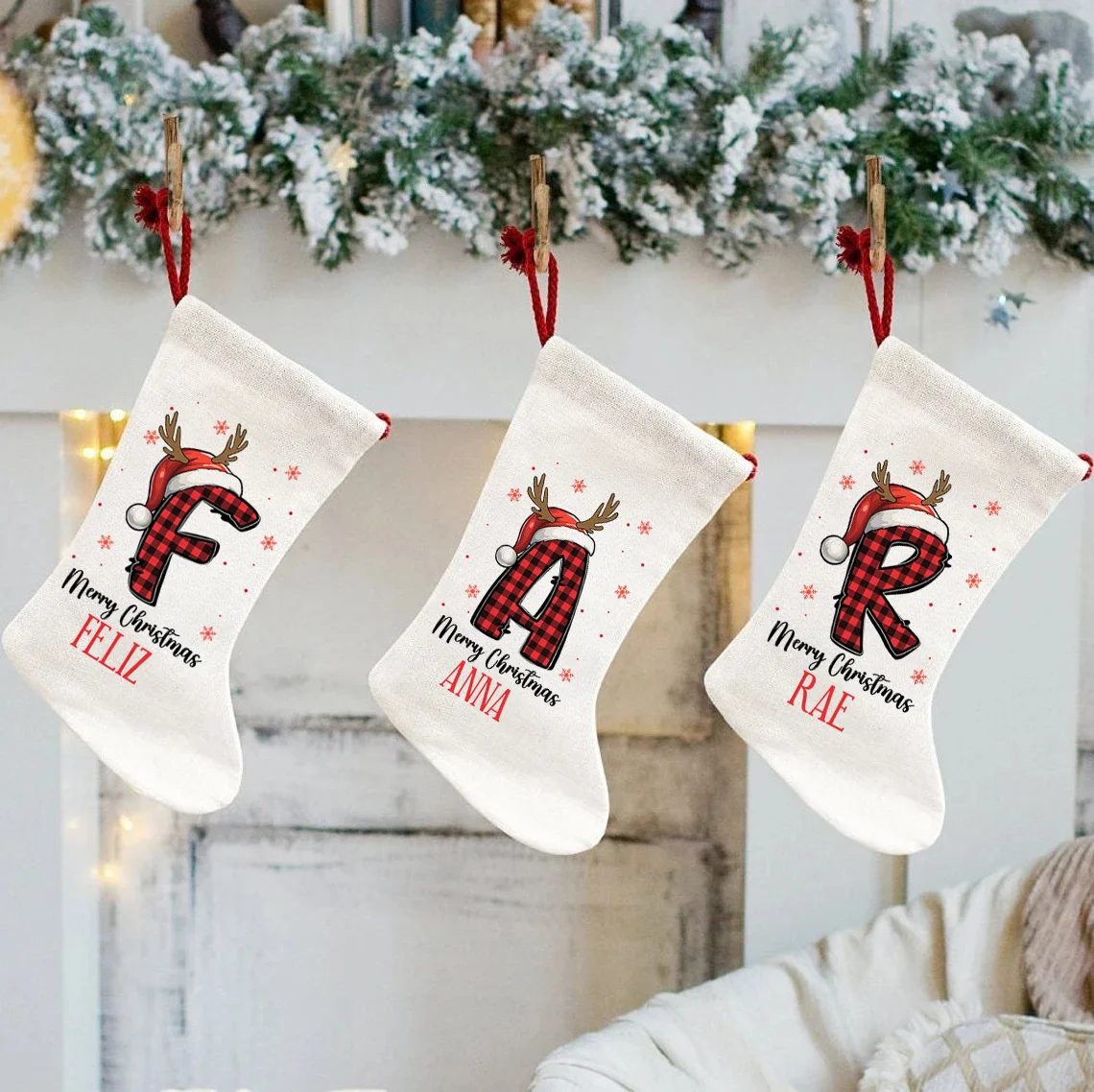 Personalized Initials Christmas Stocking Custom Name Santa Sack Christmas Ornaments New Year Christmas Gifts for Kids Boys Girls