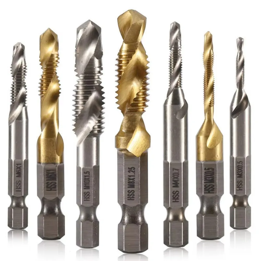 6pc High-speed Steel 4341 Titanium Plated Composite Tap Drill and Tap Integrated Machine Tap Open and Chamfer Tool Set