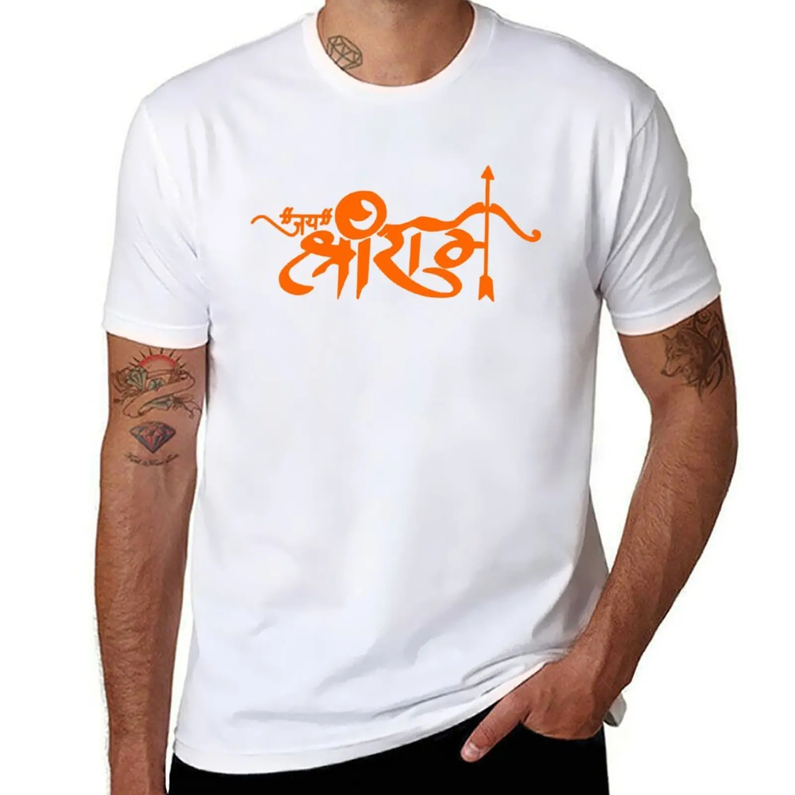 

Jai Shri Ram Text orange T-Shirt t shirt man designer t shirt men 100% cotton luxury brand T-Shirt