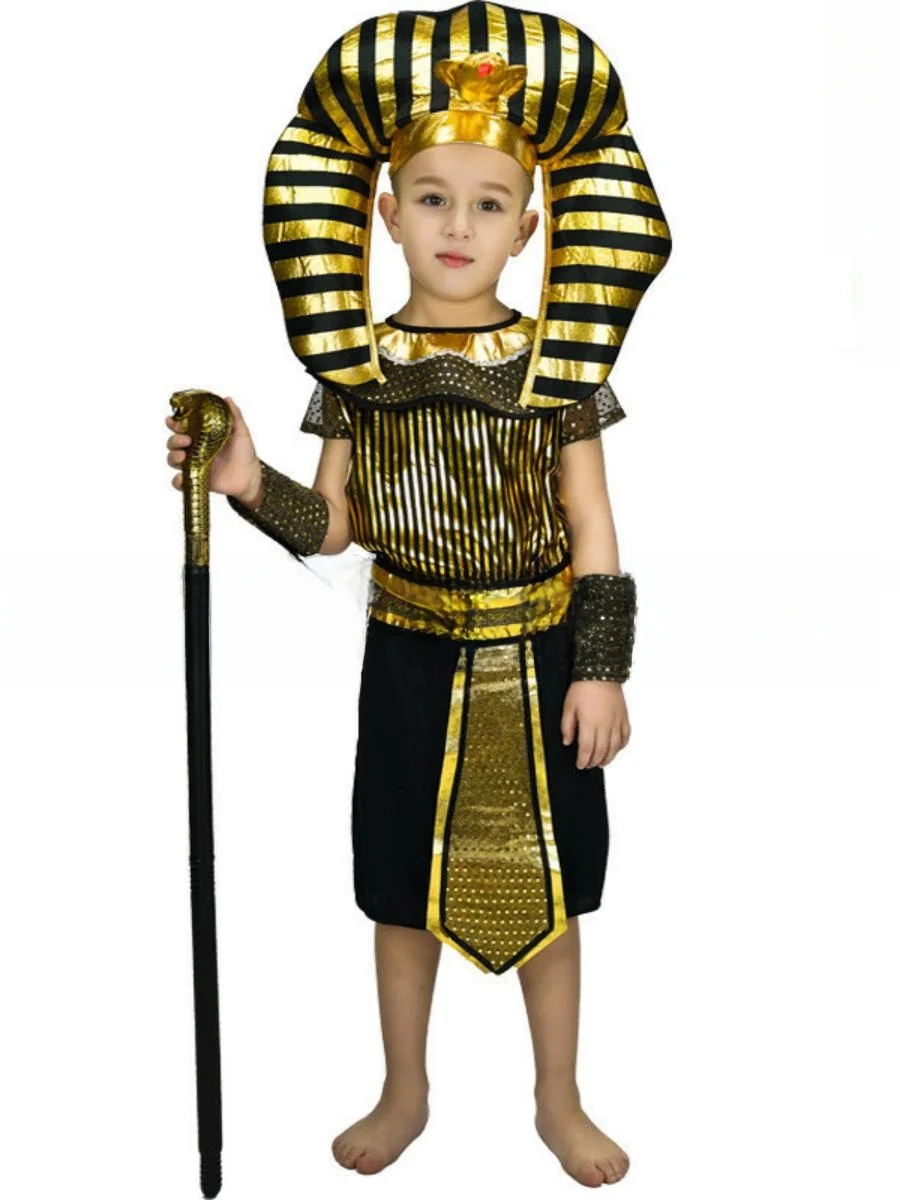 

New loween Role-plang Little Pharaoh Stage Performance Priest Costume for Boys Traditional Ethnic Stage Costume for Chil...
