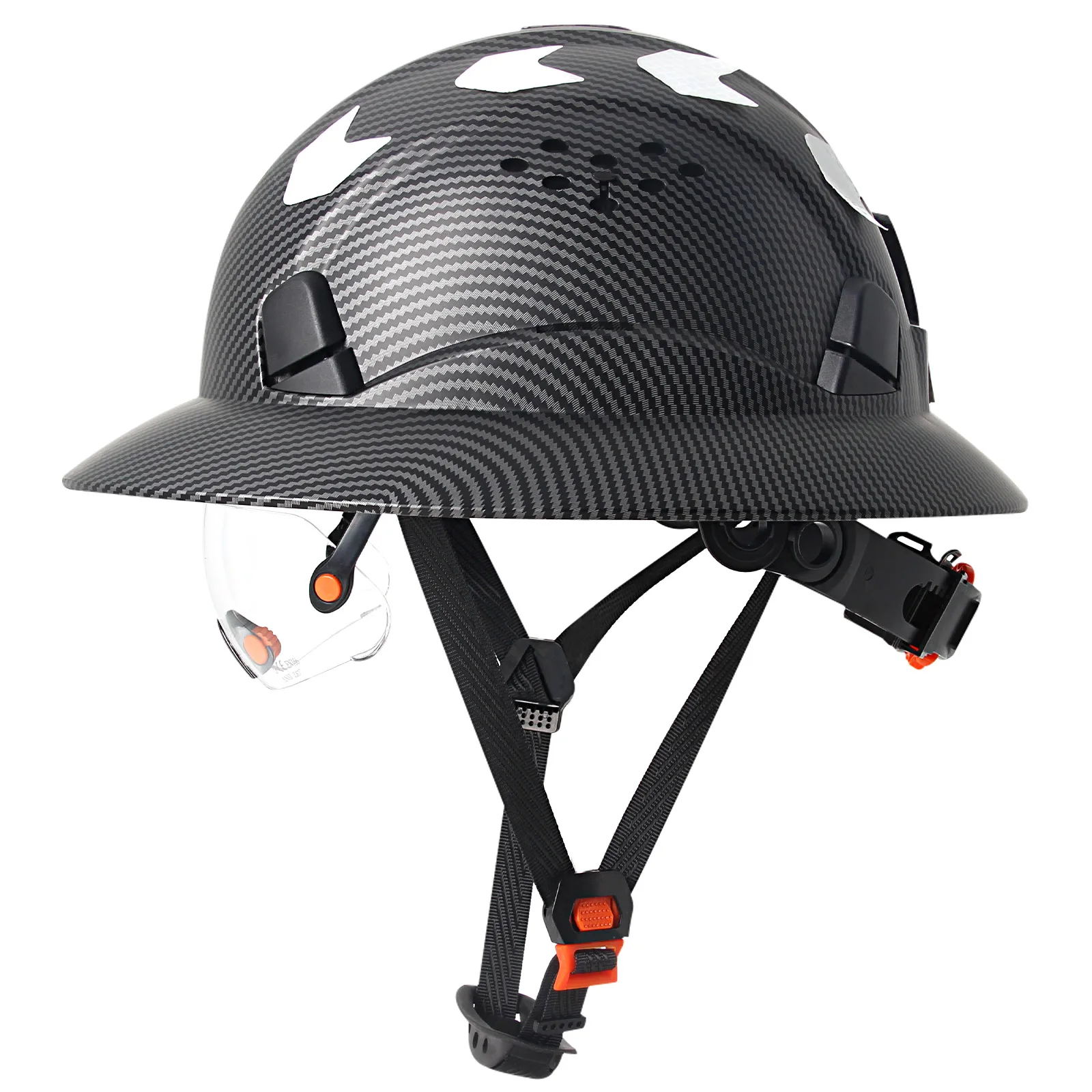 CE Full Brim Carbon Fiber Safety Helmet with Goggles Reflective Stickers Construction Industrial Hard Hat Working Protective Cap
