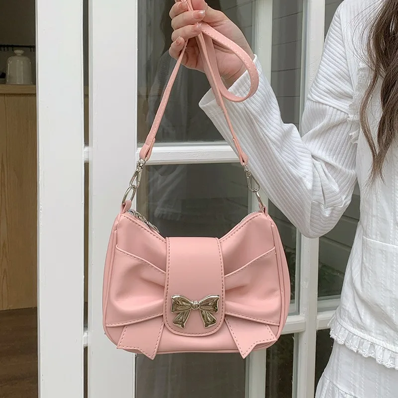 

TRSYPHXM 2024 new Bow bag for women 2024 new spring/summer fashion single shoulder crossbody bag casual girl pink small bag