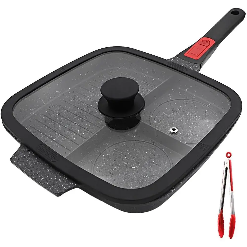 

Nonstick Tile Griddle Pan with Lid, Square Skillet, Black