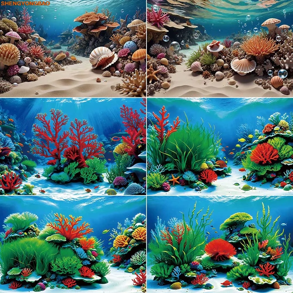 

Underwater World Backdrop Aquarium Blue Ocean Seabed Red Coral Photography Background Children Party Studio Accessories