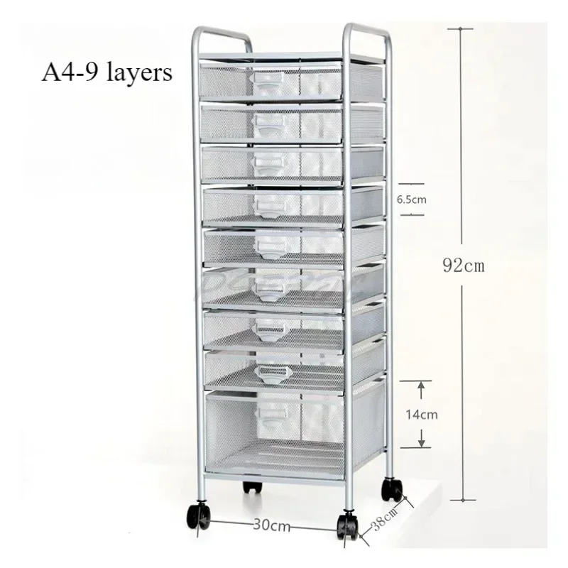 A4-9/10 Layers Movable Iron Storage and Organizing Rack Storing Documents Bookshelves Kitchen Carts