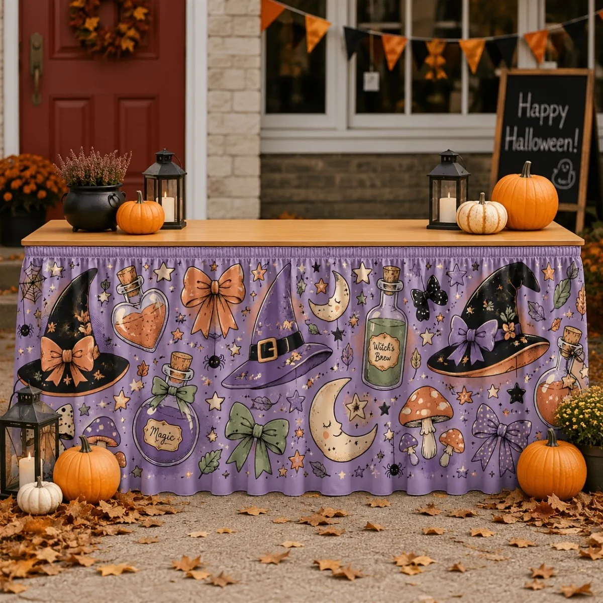 Mushroom spider star flower cartoon print in cream color background is suitable for autumn witch party decoration