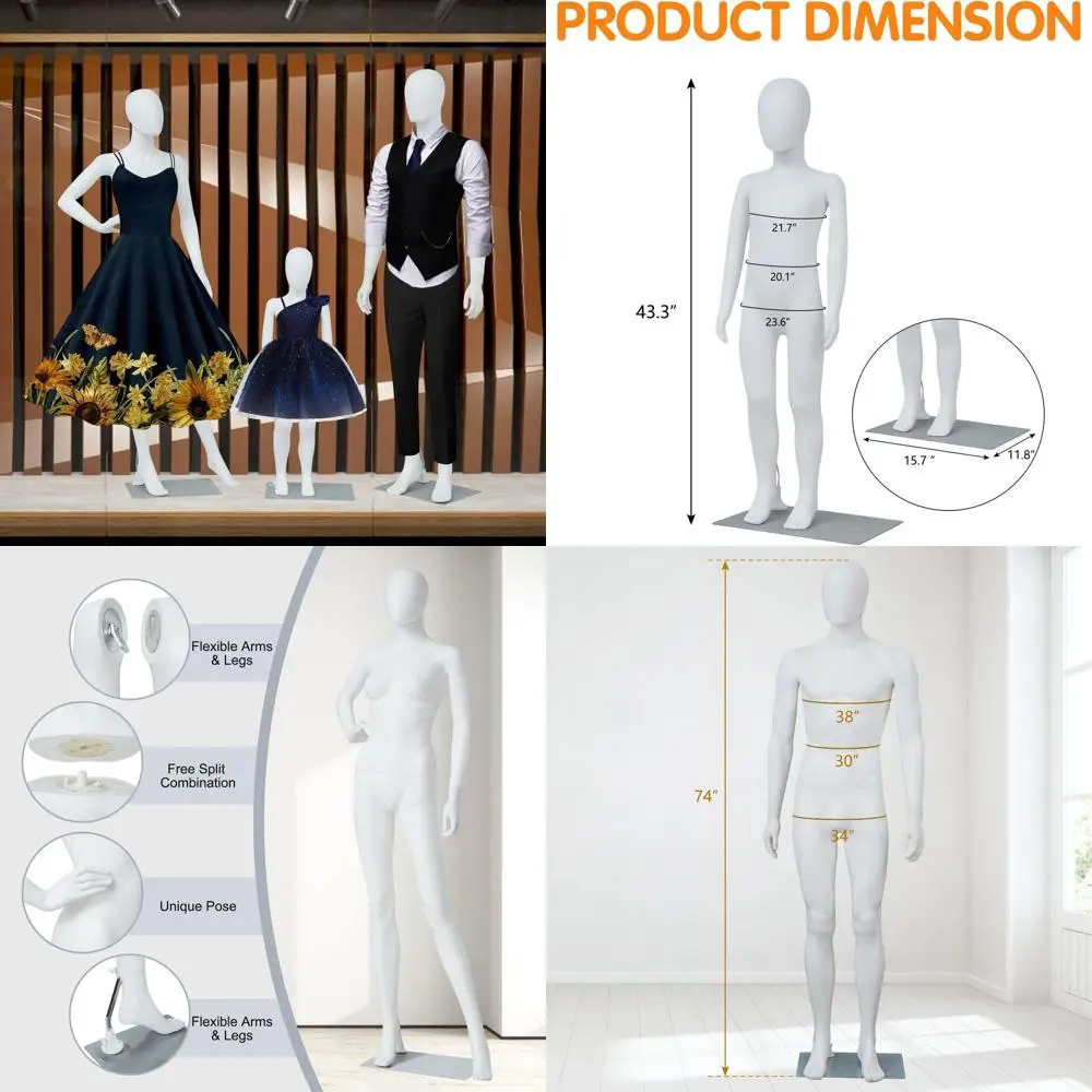 

6-Foot Adjustable Mannequin Set for Fashion Displays - Metal Base, Detachable, Unisex & Kids