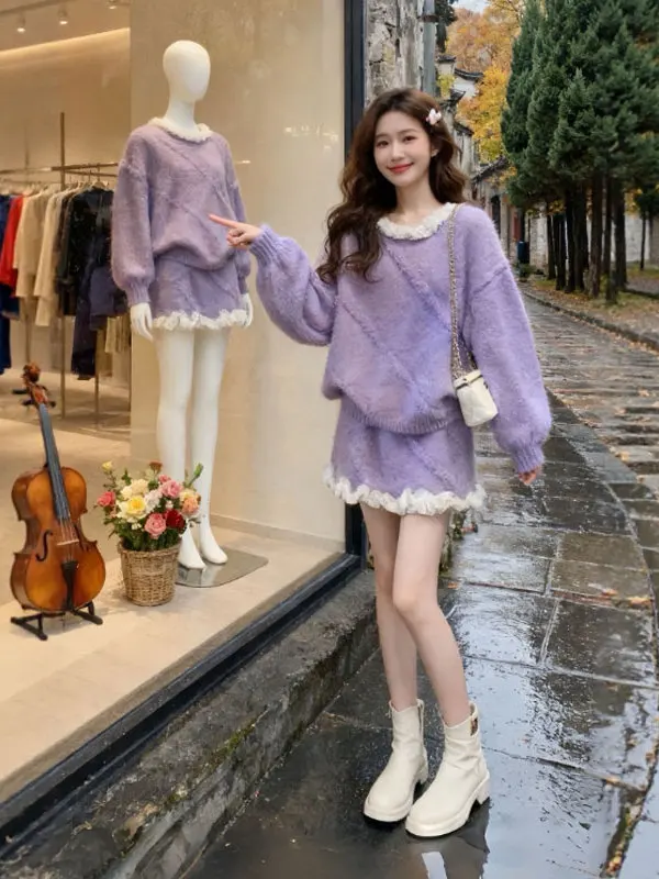 

Уникальный комплект свитера Sli и юбки Agel Faionable Winter Outfit Юбка с высокой талией Удобный круглый топ Ne Top