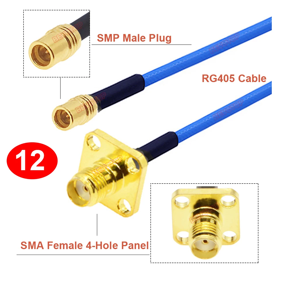 1PCS RG405 SMP to SMA Jumper SMP Male to SMA Female Jack / Male Plug Pigtail High Frequency 6Ghz RG-405 086 Cable BEVOTOP