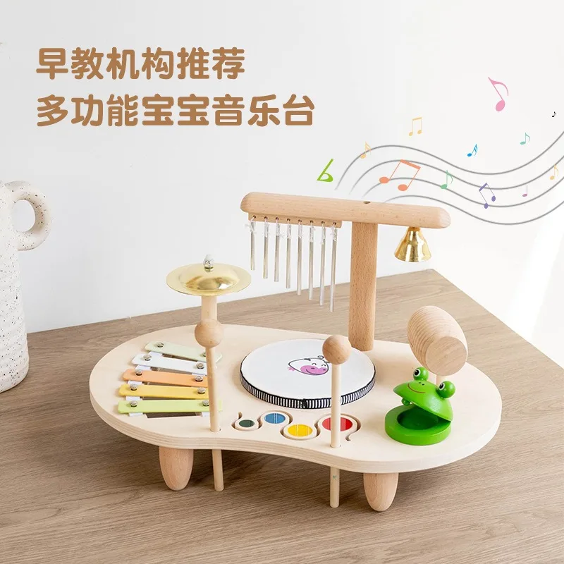 Kids Wooden Drum Set with Percussion Organ Chimes Educational Intelligence Development Musical Toy