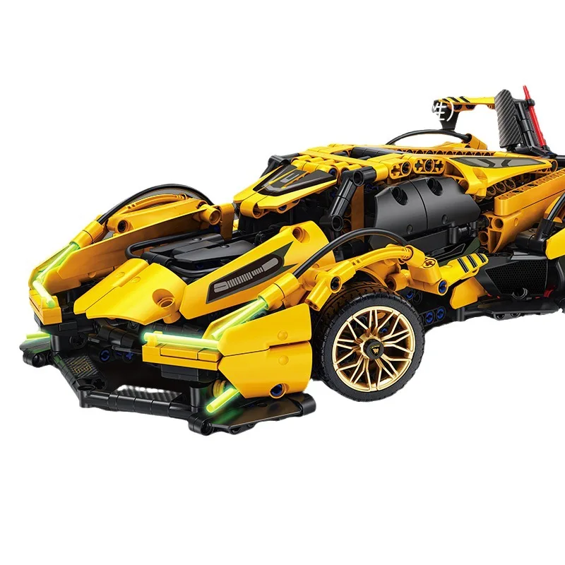 Voiture de sport Lamborghini pour garçons, jouet d'assemblage télécommandé, cadeau de veau lumineux, bloc de construction jaune, concept V12, 1:14