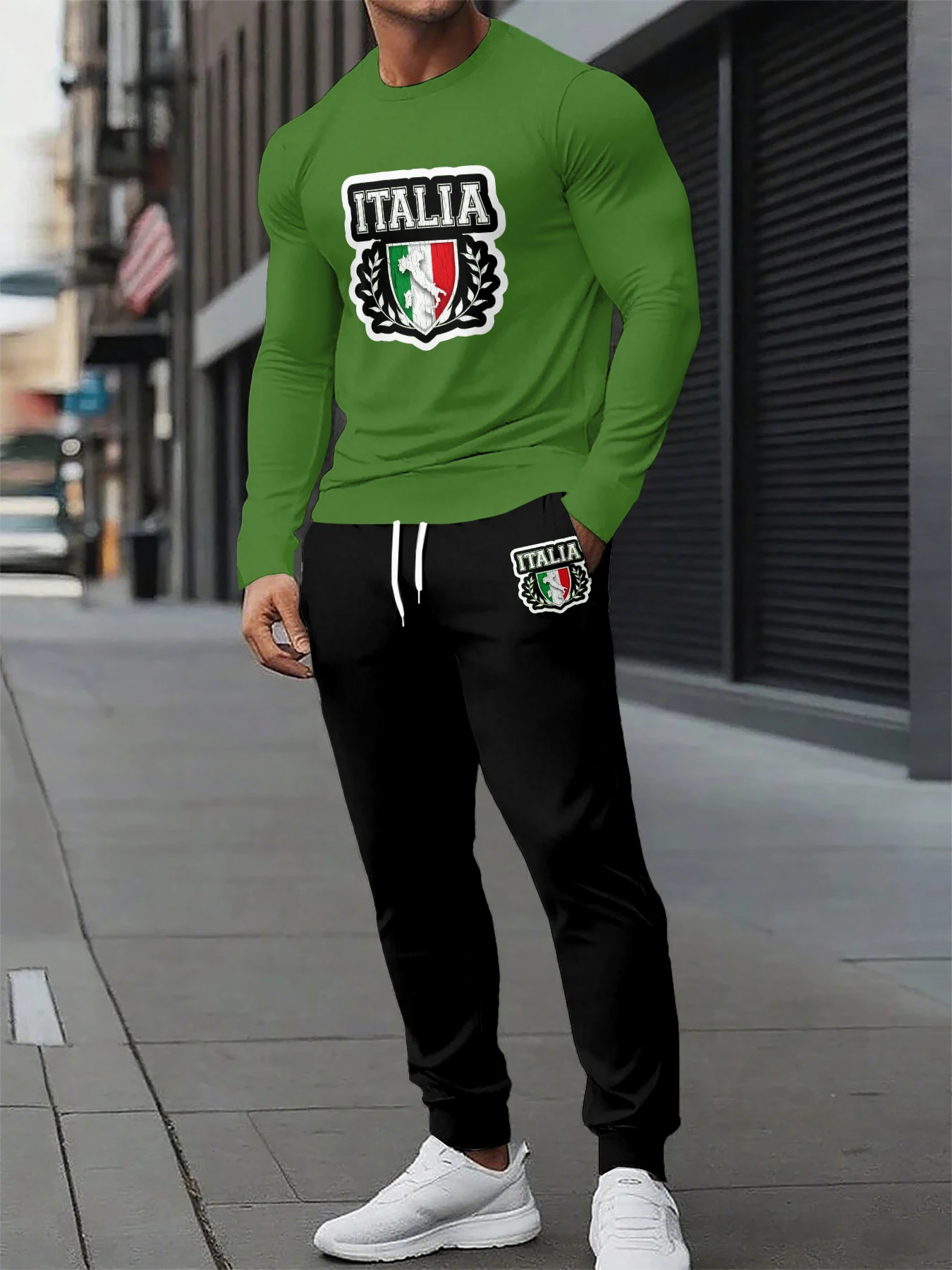 

Autumn and Winter Men Long Sleeved Set Italian Print Men Long Sleeved Sportswear Quick Drying Men Sportswear Two Piece Set