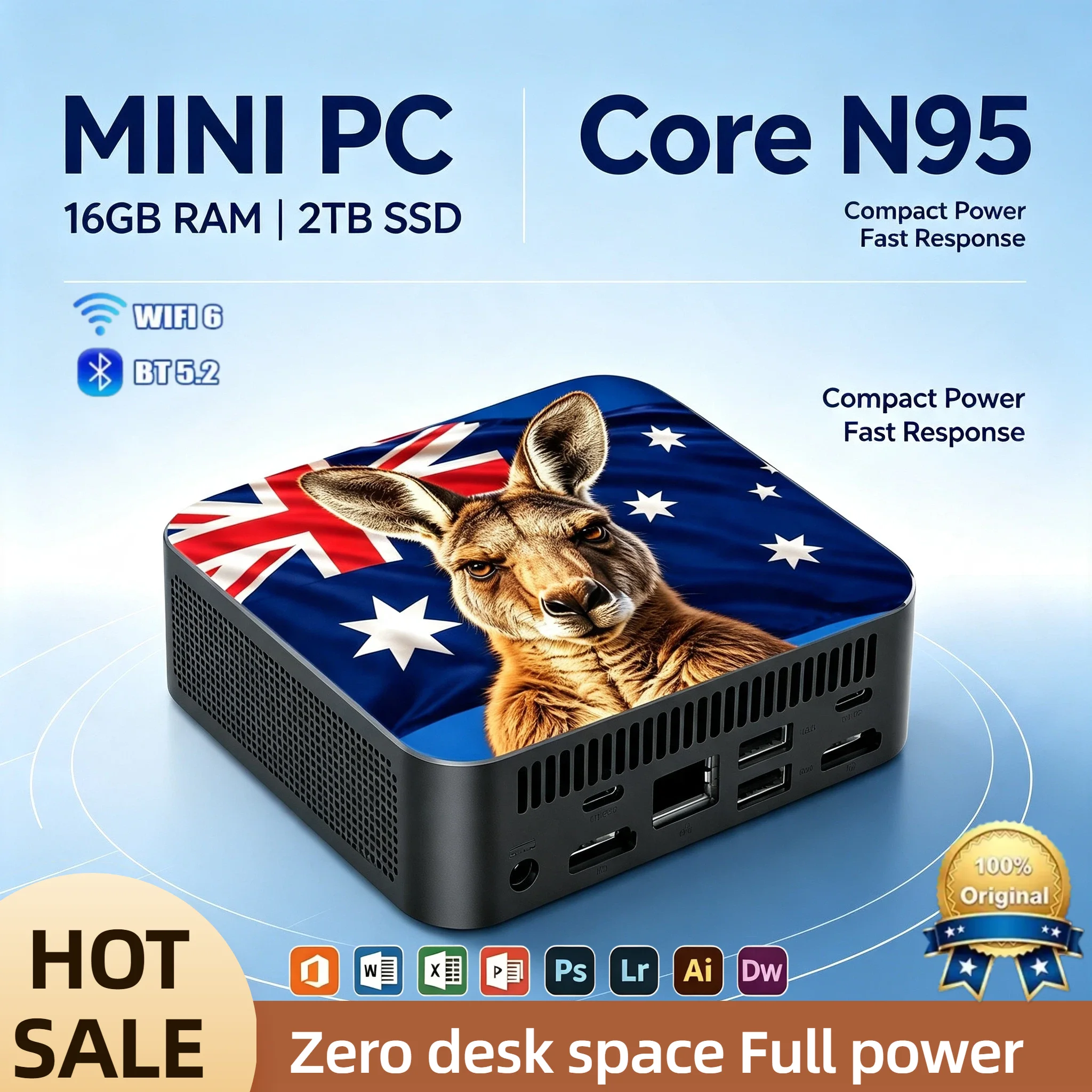 Intel Core N95 Mini PC 16GB 2TB NVMe SSD Triple 4K Screen WiFi 6 Efficient Cooling Home Office Computer Elite Plus
