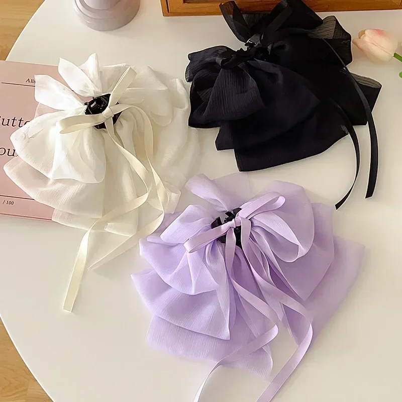 New Mesh Bowknot Hair Claw Sweet Ribbon Bow Hairpin Bang Clip Korean Girls Fashion Grab Clip Female Headwear Hair Accessories