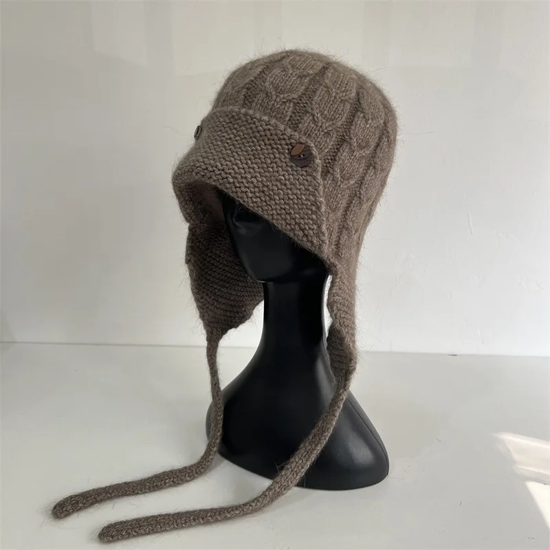 

Hat Earflap Women Winter Angora Wool Knit Beanie Warm Accessory For Cold Weather Autumn Outdoor Skiing Sports Holiday