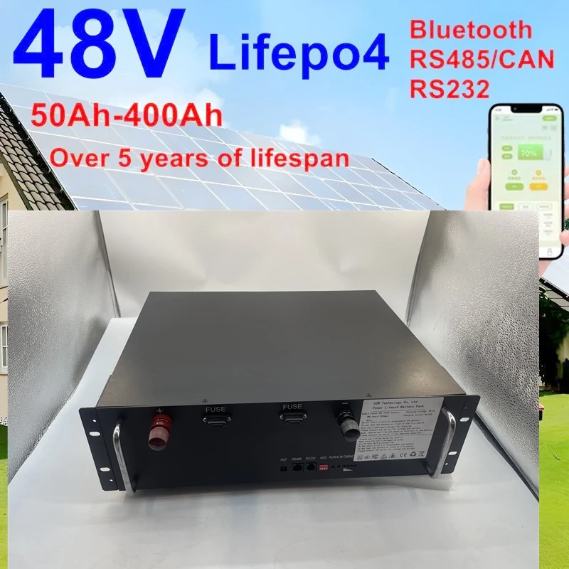 

51.2V 10KWh Solar Battery 48v 200AH LiFePO4 100AH 250AH 300Ah 400Ah RS485/RS232/CAN 6000+Cycle,for PV Home energy storage