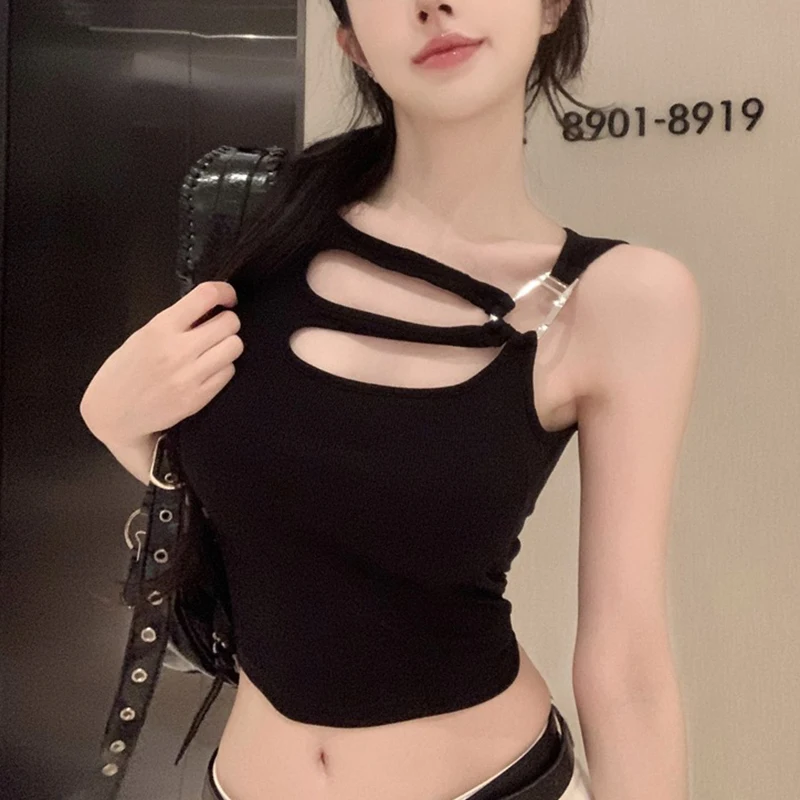 

Summer Streetwear Sexy Fashion Hollow Out Vest Ladies Harajuku Y2K Casual Solid Color Tank Top Women Sleeveless Pullovers Femme
