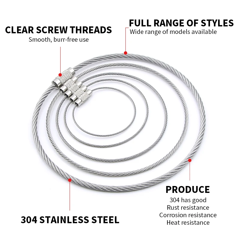 5-10 Pieces of 1-3mm Stainless Steel Wire Keychain Anti Lost Rope Outdoor Backpack Pendant image 3