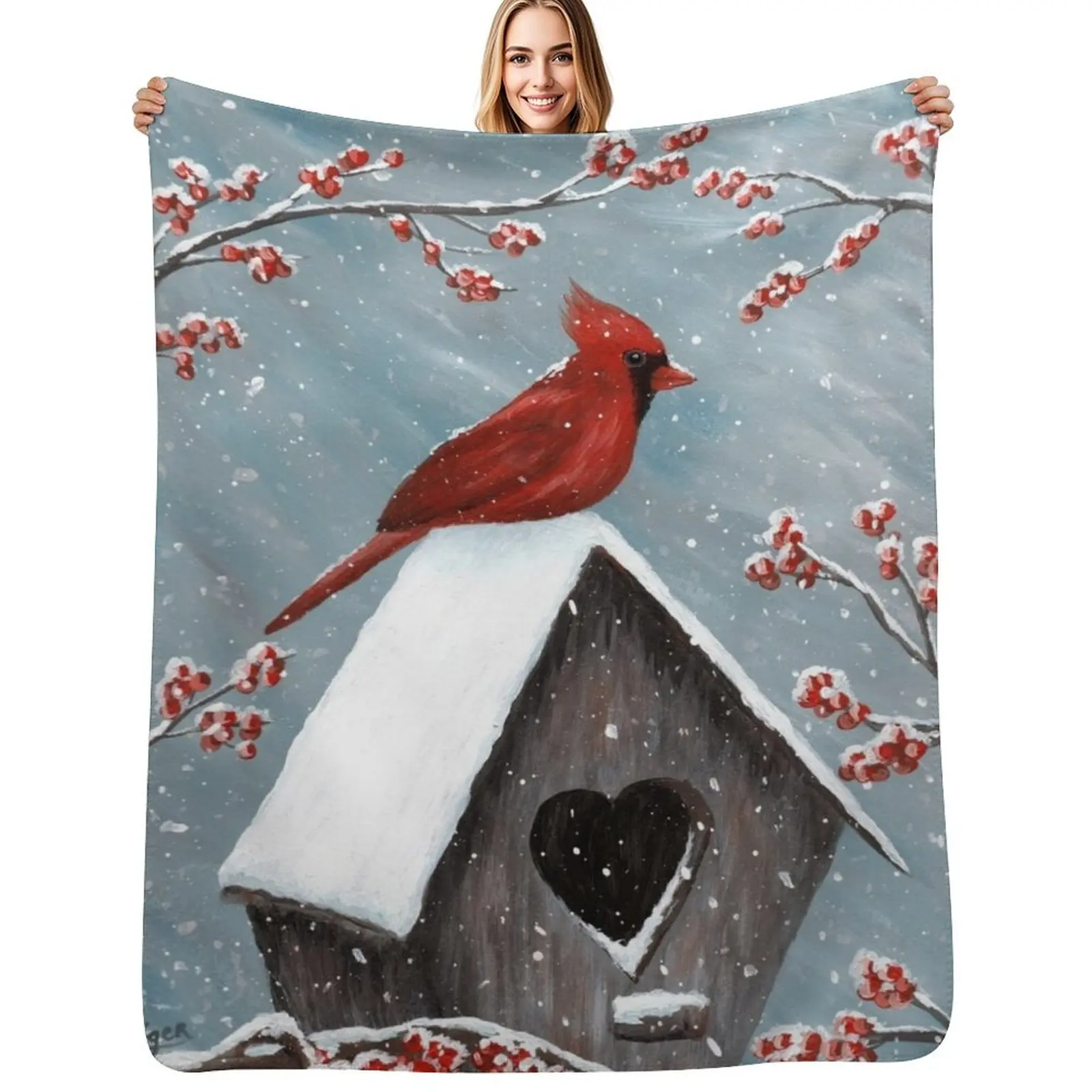 

Northern Cardinal Bird Painting Throw Blanket Fluffy Cozy Throw Blanket for Home Decor
