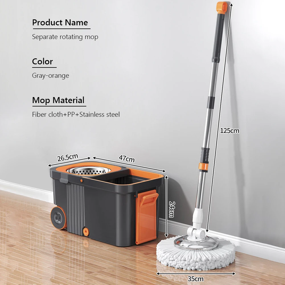 Rotary Mop Hand-free Automatic Dehydration Mop with 6 Replacement Ultra-Fine Microfiber Floor Cleaner Head Household Clean Tool