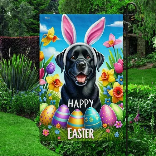 Black Labrador Dog Happy Easter Day Double-sided Garden Flag Decoration Gift IIX WZZ yyi