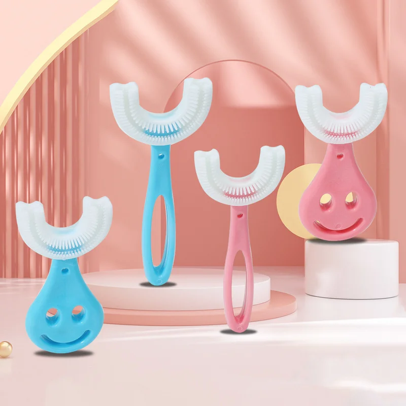 Cepillo de dientes de silicona suave para el cuidado de la salud de los niños, cepillo de dientes Manual con forma de U, dibujos animados creativos,