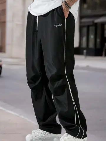 American Side Stripe Letter Embroidered Wide Leg Casual Pants Men's Summer Loose Draped Sports Trousers