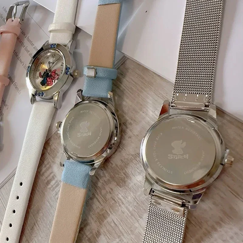 ديزني غرزة فتاة الساعات الماس كوارتز ساعة أنيمي غرزة لطيف الكرتون الجلود المعصم موضة حزام ناقل من الفولاذ ساعة طفل فتاة هدية #4