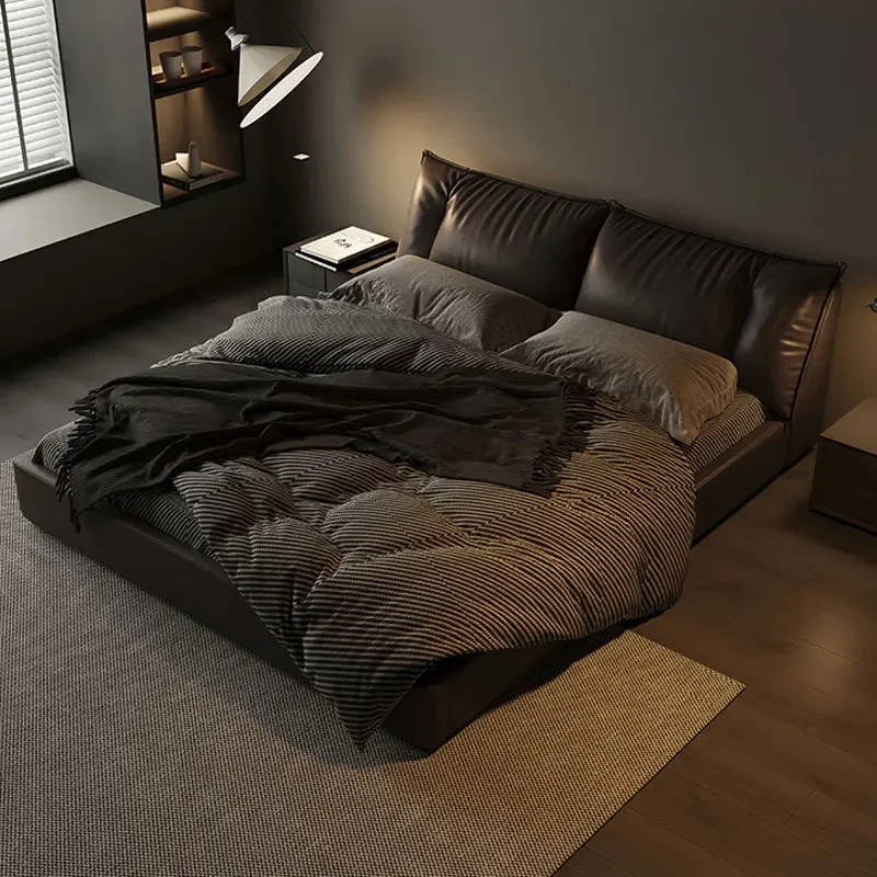 Italian minimalist leather double bed