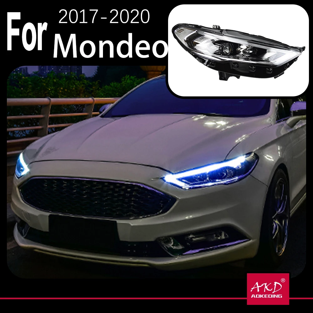 Model samochodu AKD dla Ford Fusion reflektory 2017-2020 Mondeo LED reflektor dynamiczny sygnał animacja DRL Bi Xenon akcesoria samochodowe