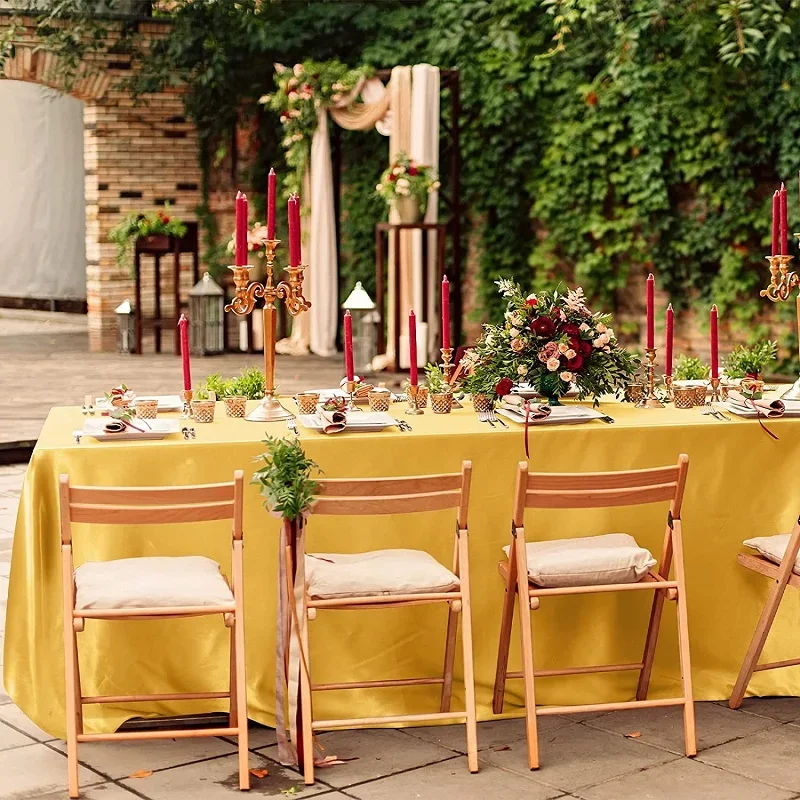 Rectangle Wedding Satin Tablecloth Bright Smooth Gold White Solid color Bright Smooth Table cover for Banquet 57x102inch Custom