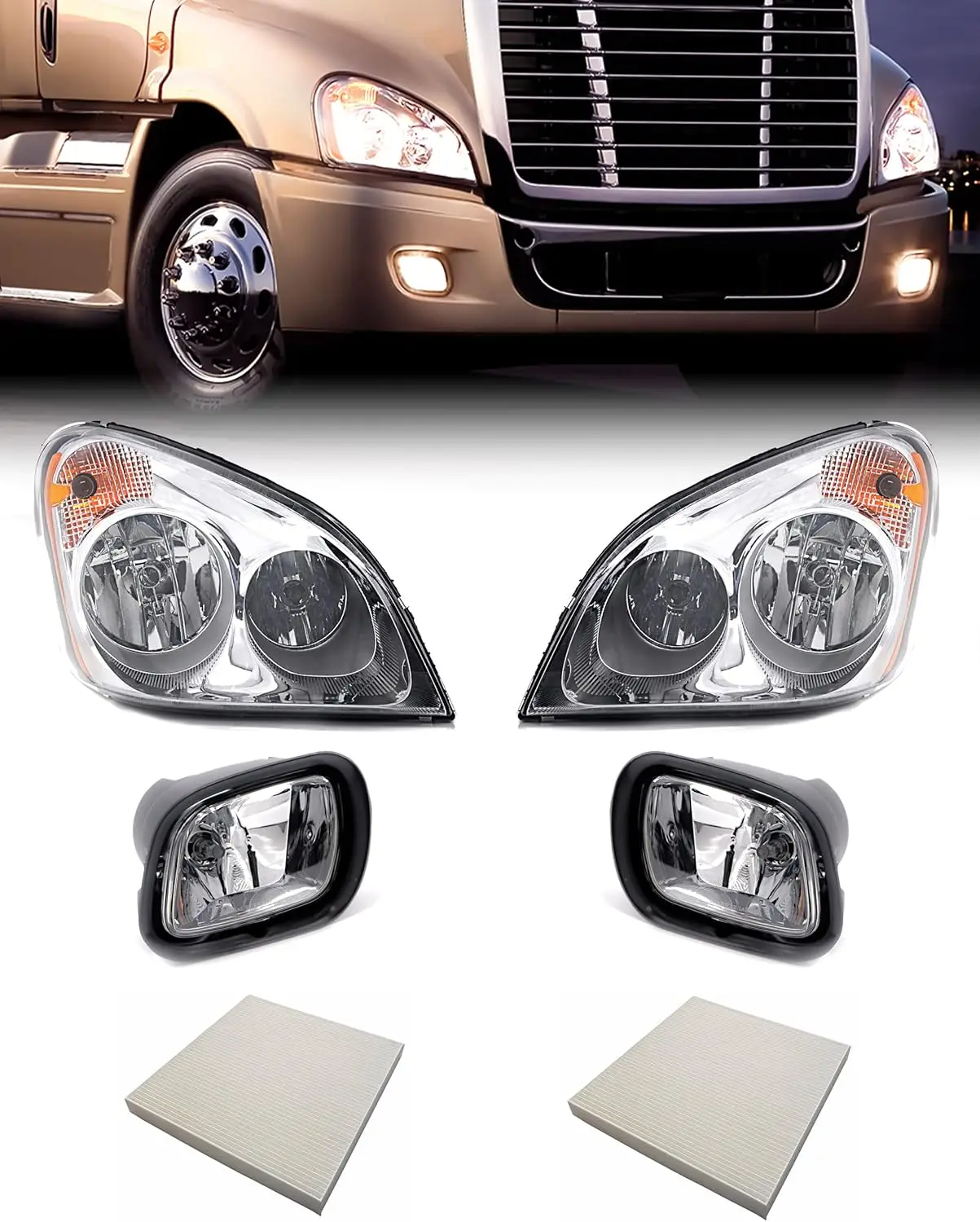 

ПАРА фар, набор противотуманных фар с 2 сменными воздушными фильтрами салона для грузовиков Freightliner Cascadia 2008-2017 годов [в комплекте