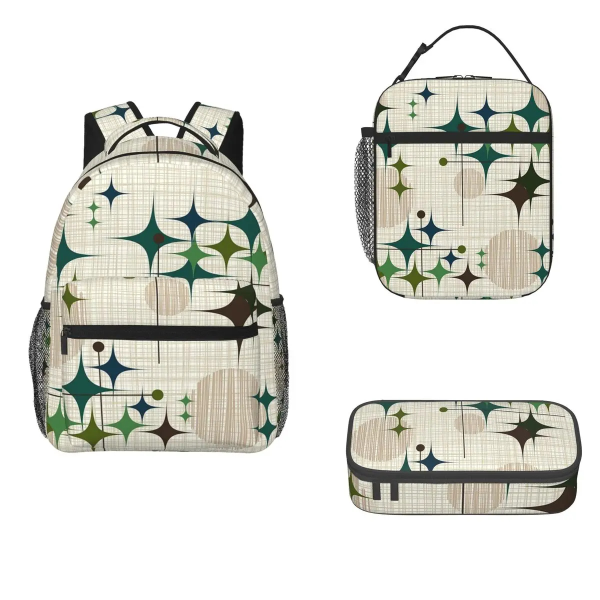 

Eames Era Starbursts And Globes Backpacks Boys Girls Bookbag Children School Bags Rucksack Lunch Bag Pen Bag Three-Piece Set