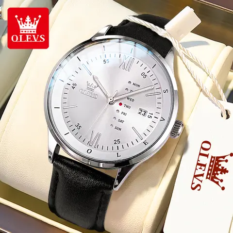 OLEVS 2931 Men Watch Fashion Simple Leather Waterproof Luminous Calendar Chronograph Luxury Brand Sports Quartz Men Watch Reloj