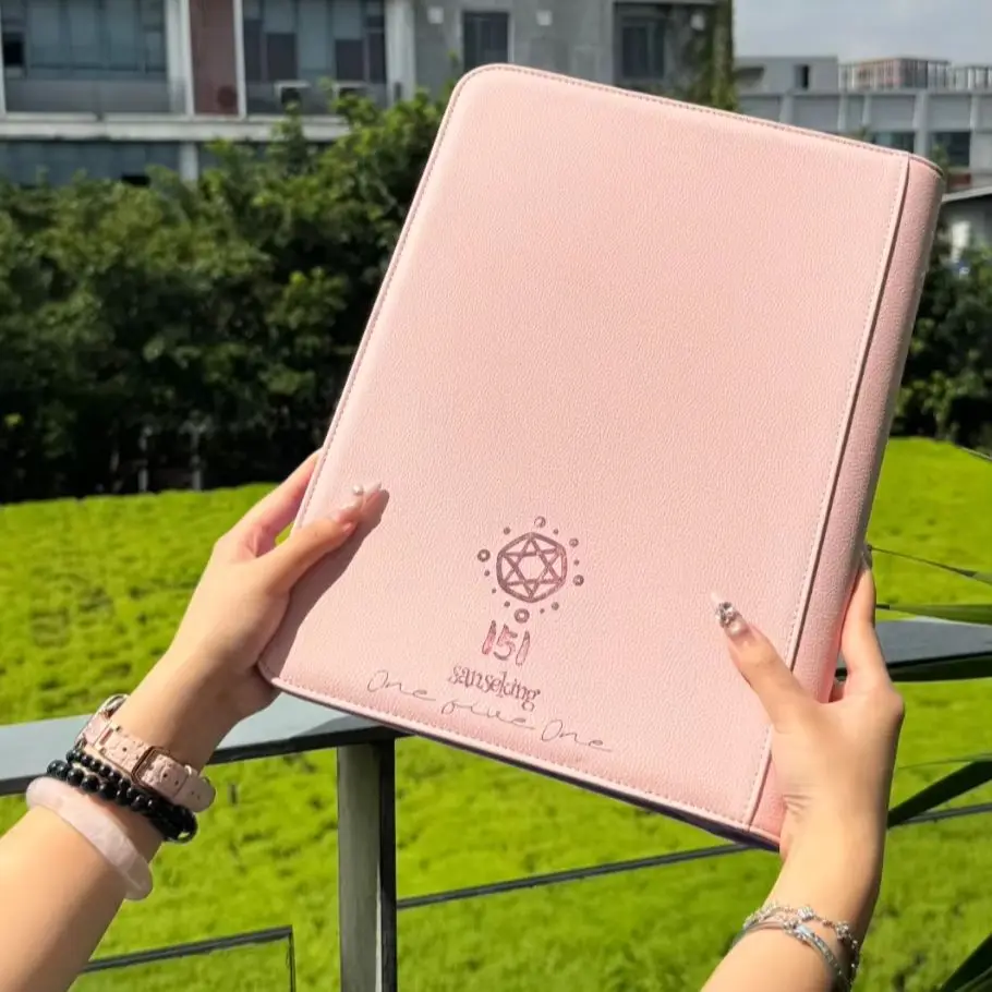 For Pokemon Premium Zipper 4/9/12 Pocket PU Card Binder Aesthetic Pink White Album for Pokemon Cards Game Collection Fan Photos