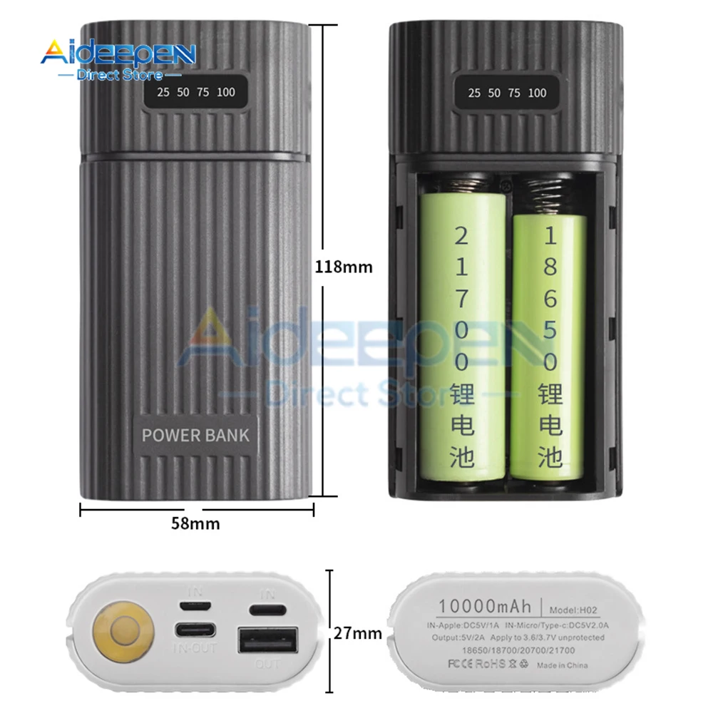 18650/18700/20700/21700 Battery Charger Adapter Battery Pack DIY Power Bank for iPhone Power Bank Case Box Excluding Battery