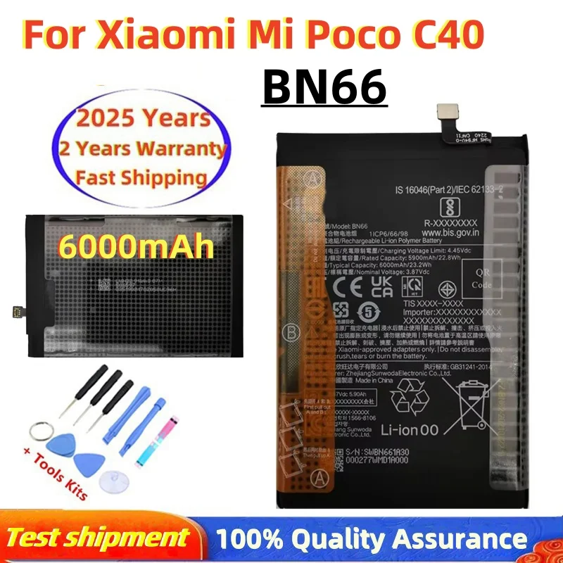 

BN66 Сменный аккумулятор BN66 для Xiaomi Mi POCO C40, аккумуляторная батарея для телефона 6000 мАч, быстрая доставка + бесплатные инструменты