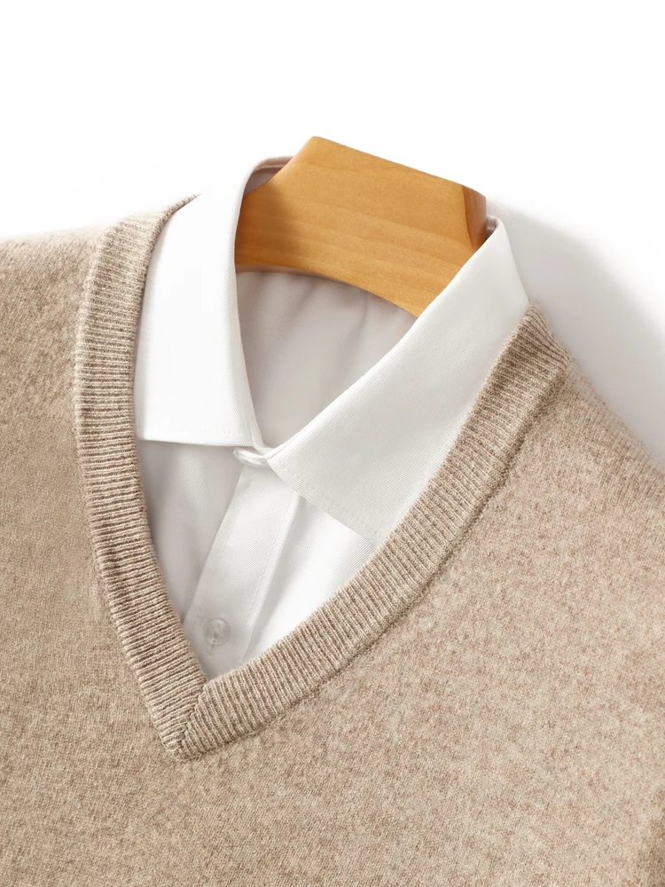 2025 Autumn Winter Men Wool Sweater Simple Comfort Pullover V-neck Long Sleeve Casual Jumper Pure Wool Knit Shirt